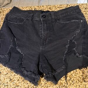Kendall+kylie The Icon Distressed Black Shorts/CutoffRawHew/Dark wash Denim